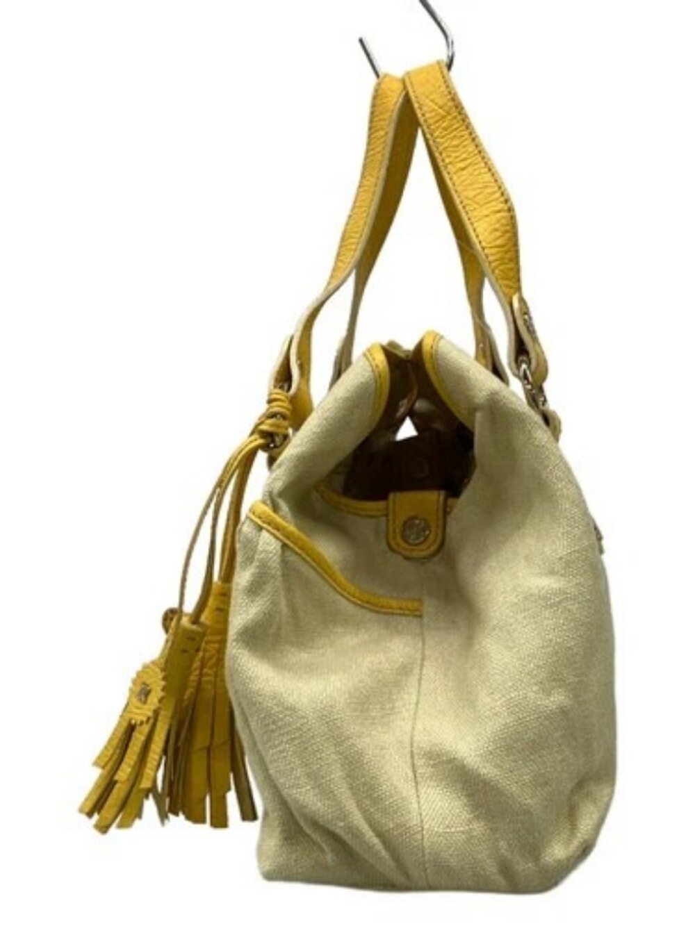 CELINE Lille - Beige Yellow Canvas Leather Tote Bag - Picture 4 of 16